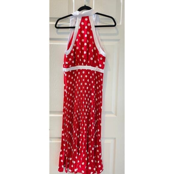 Available Red and White Polka Dot Pleated Halter Dress Sz M NWT #2 - Picture 4 of 6